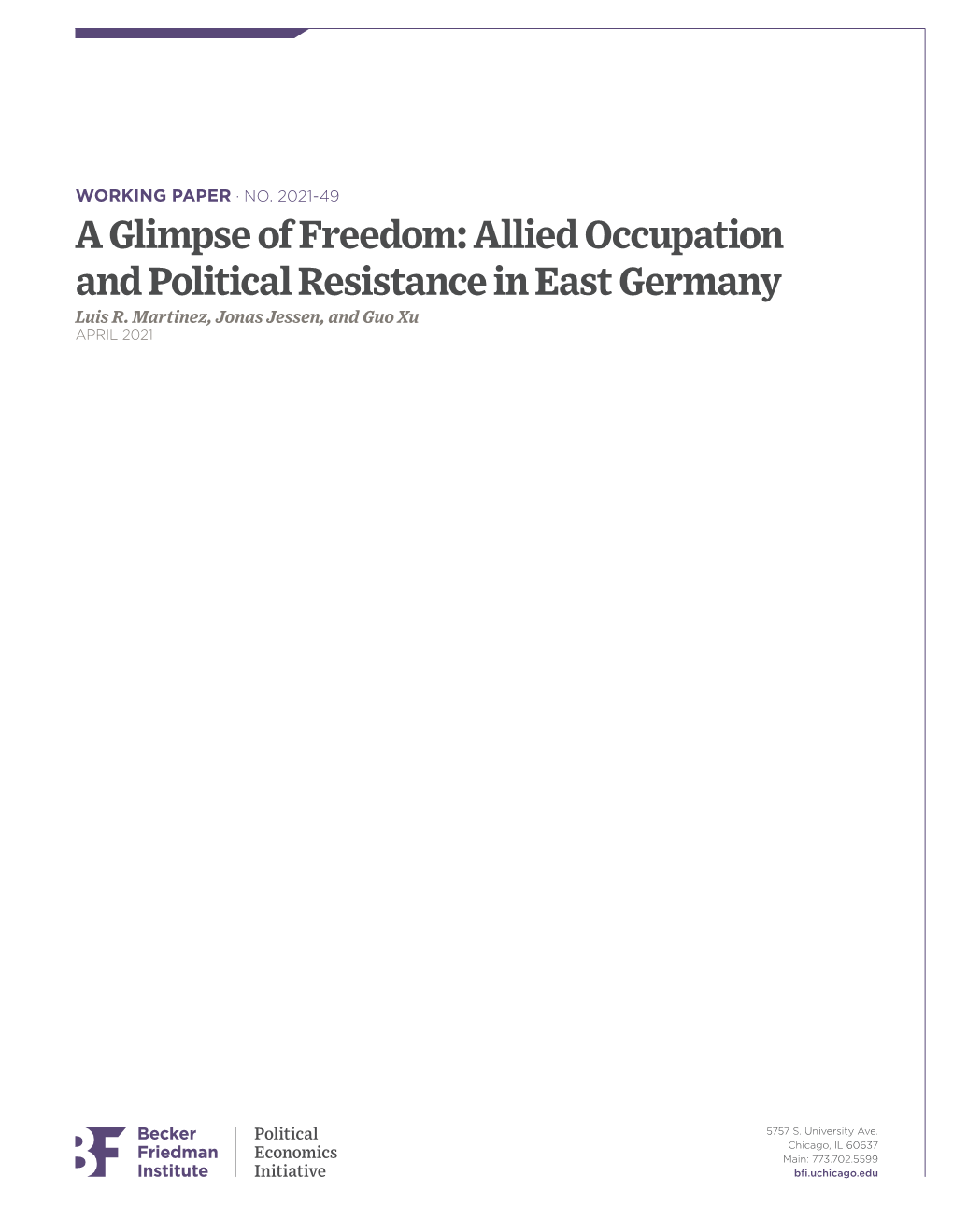 Allied Occupation and Political Resistance in East Germany Luis R