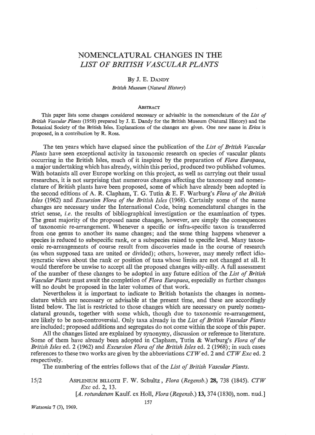 Nomenclatural Changes in the List of British Vascular Plants