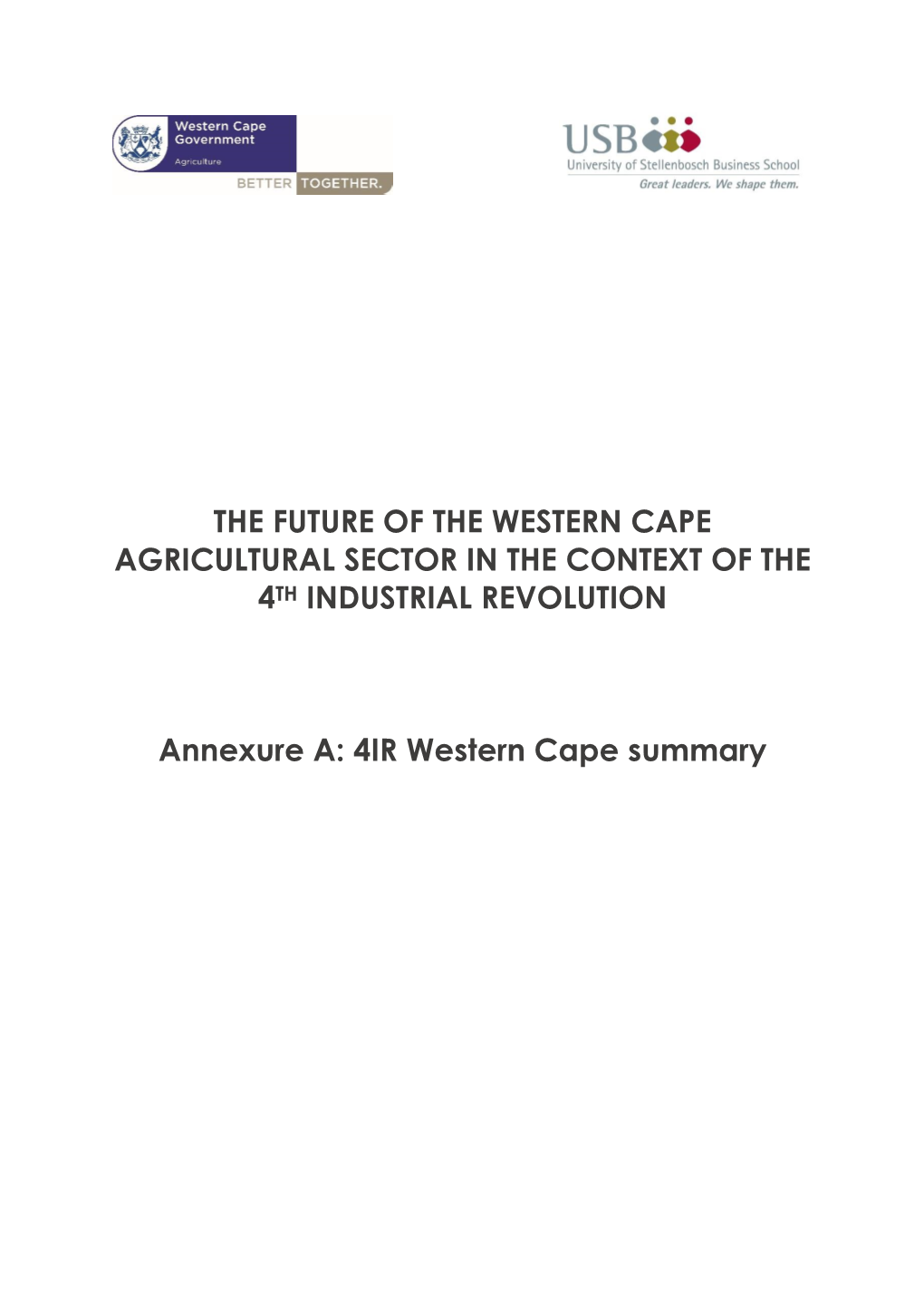 The Future of the Western Cape Agricultural Sector in the Context of the 4Th Industrial Revolution