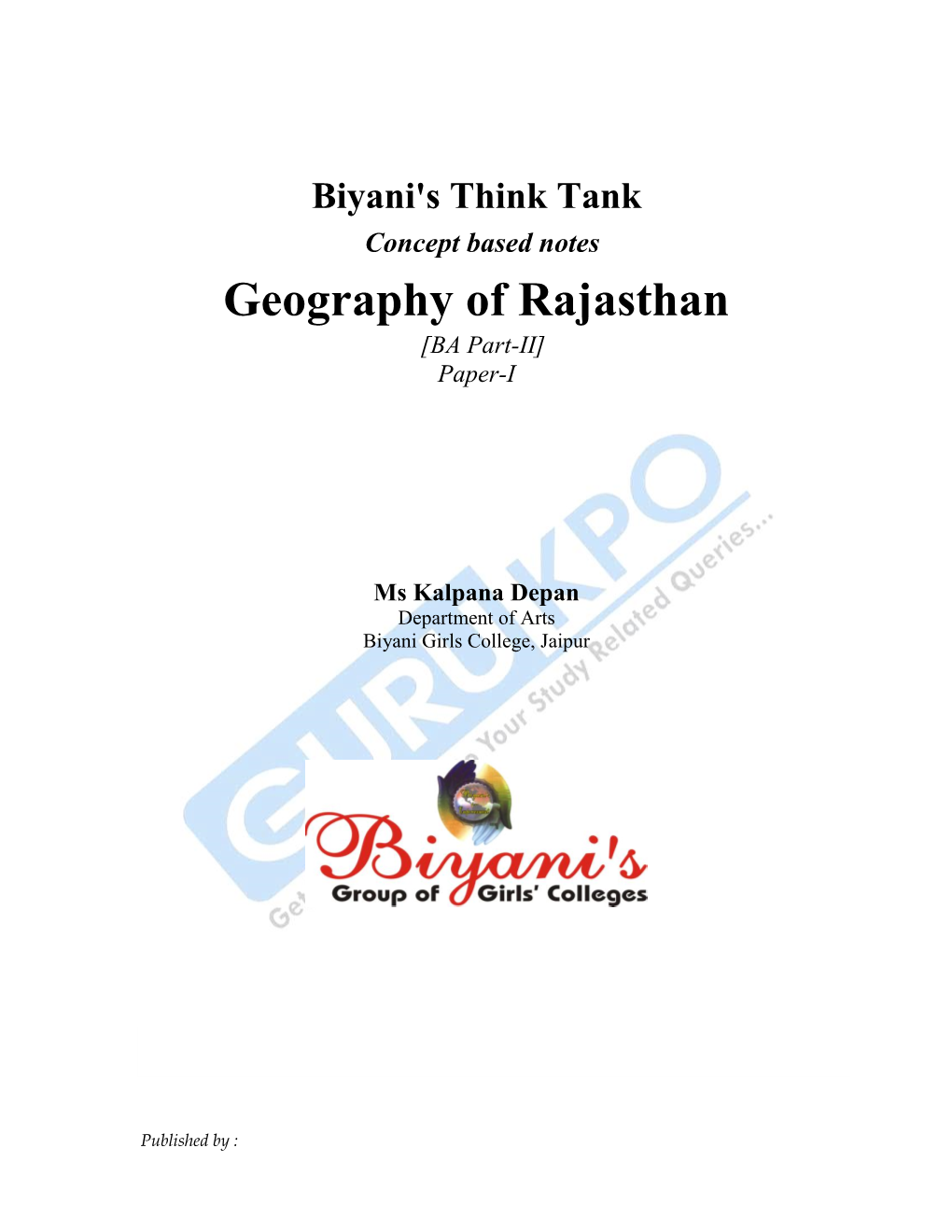 Geography of Rajasthan [BA Part-II] Paper-I