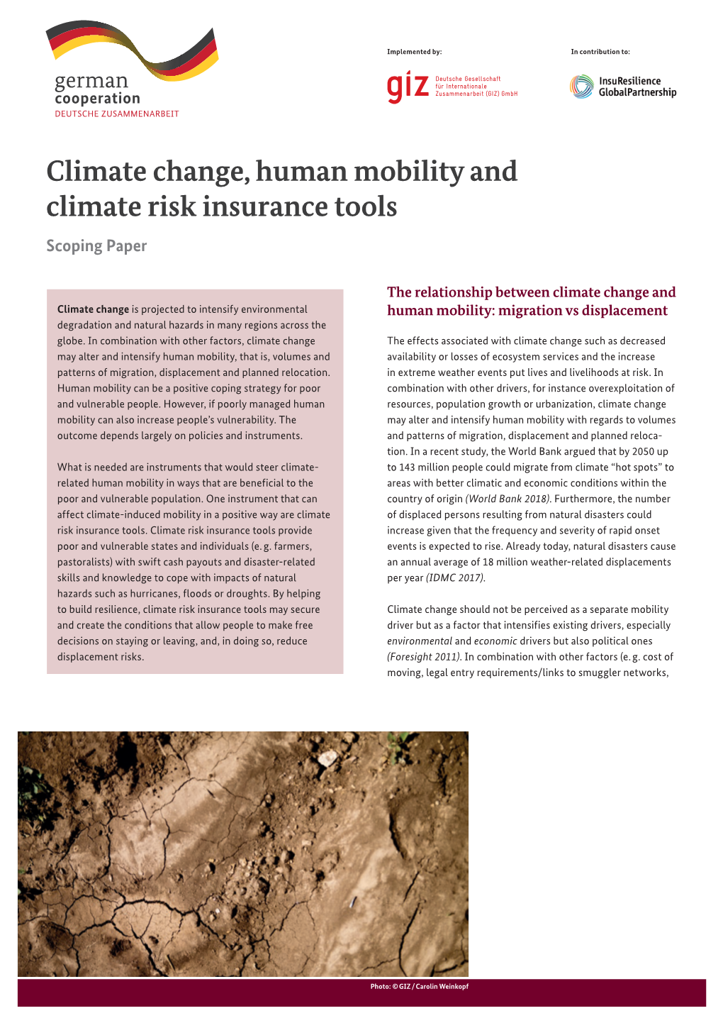 Climate Change, Human Mobility and Climate Risk Insurance Tools Scoping Paper