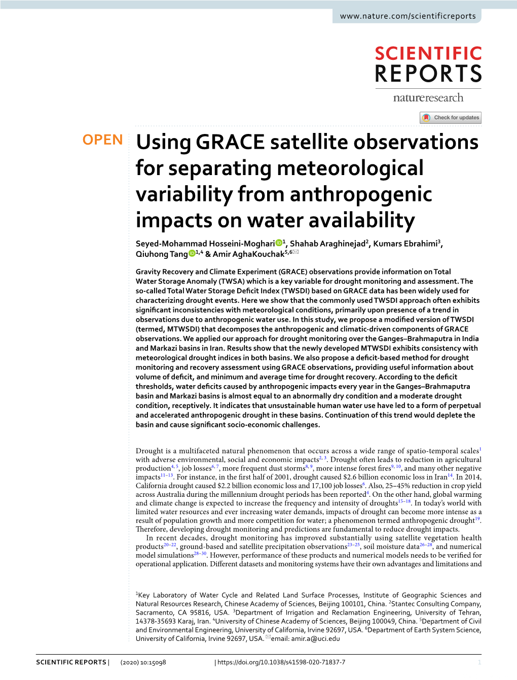 Using GRACE Satellite Observations for Separating Meteorological