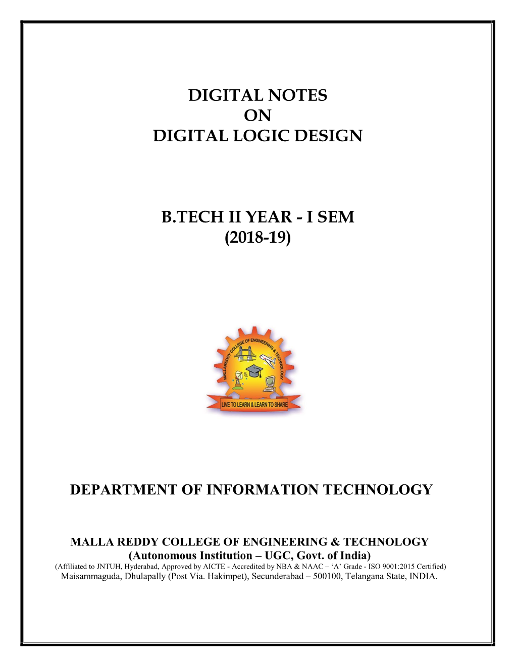 Digital Notes on Digital Logic Design B.Tech Ii Year