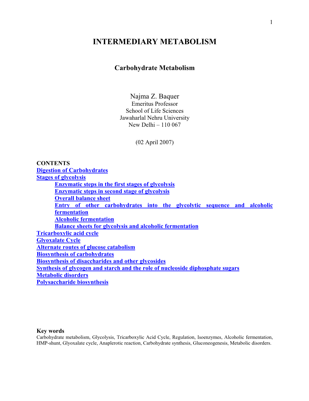 Intermediary Metabolism