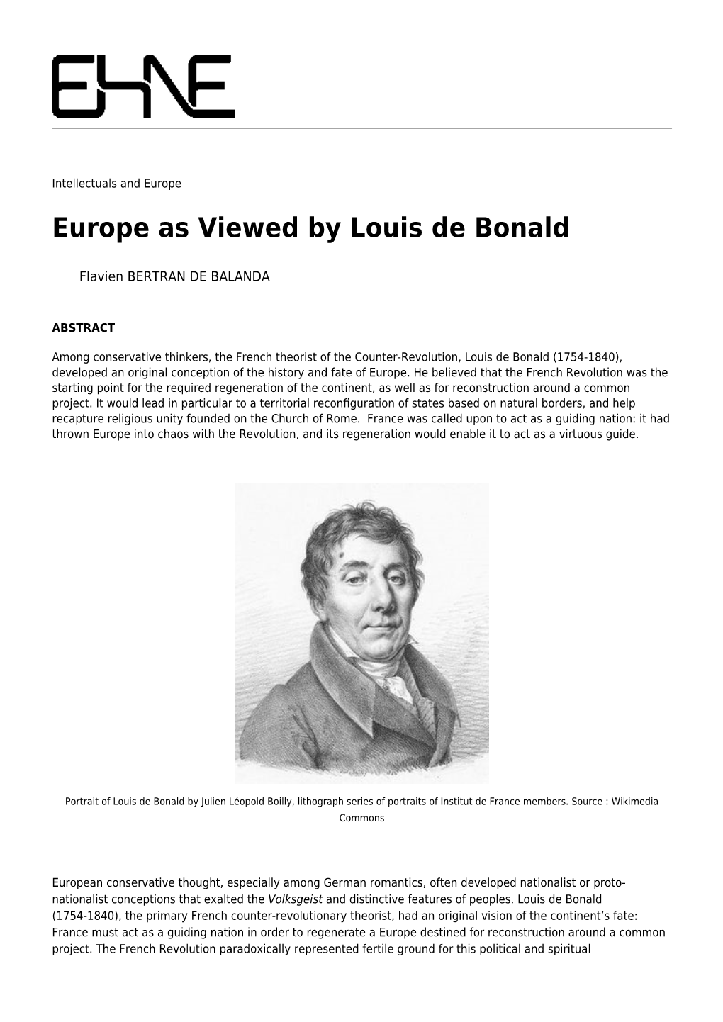 Europe As Viewed by Louis De Bonald