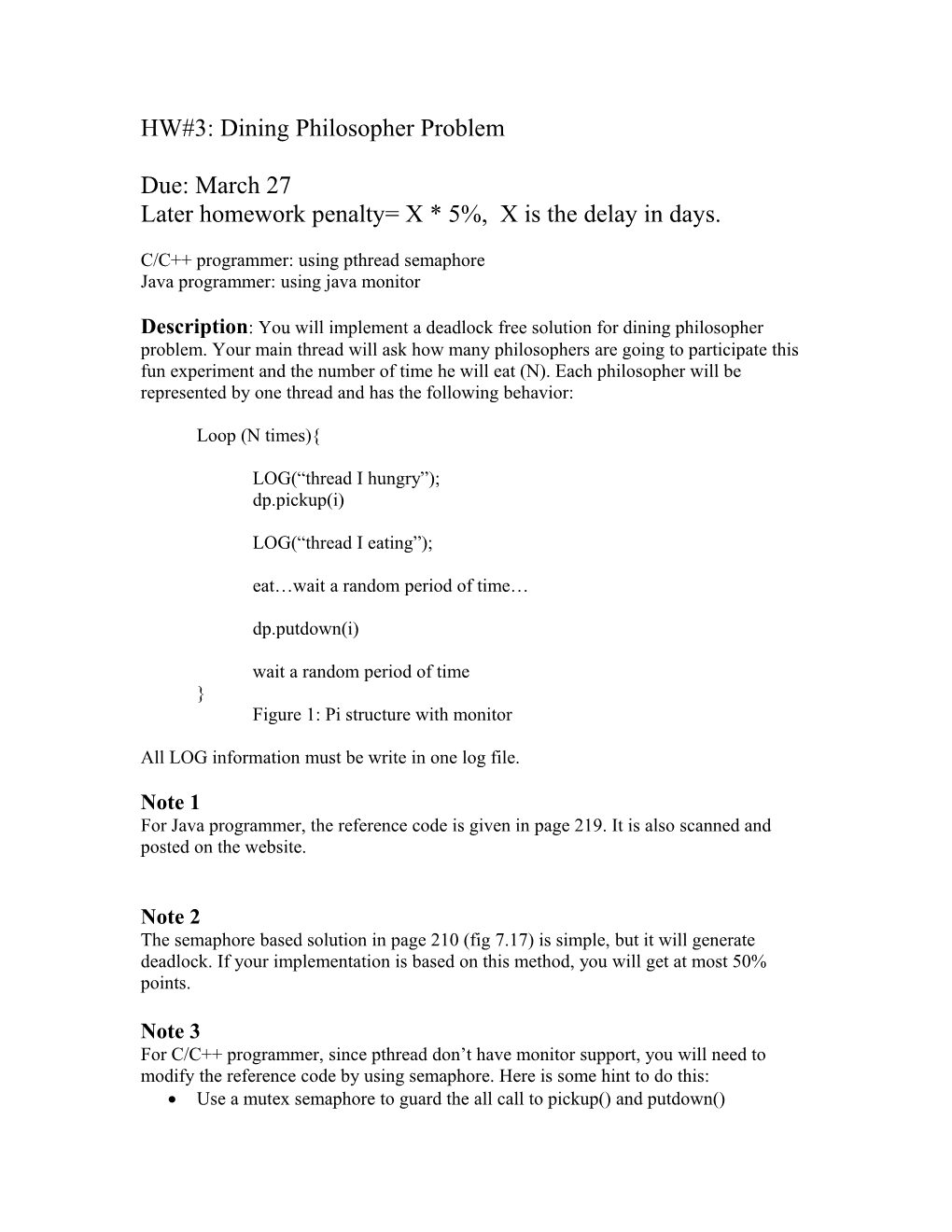 HW#3: Dining Philosopher Problem