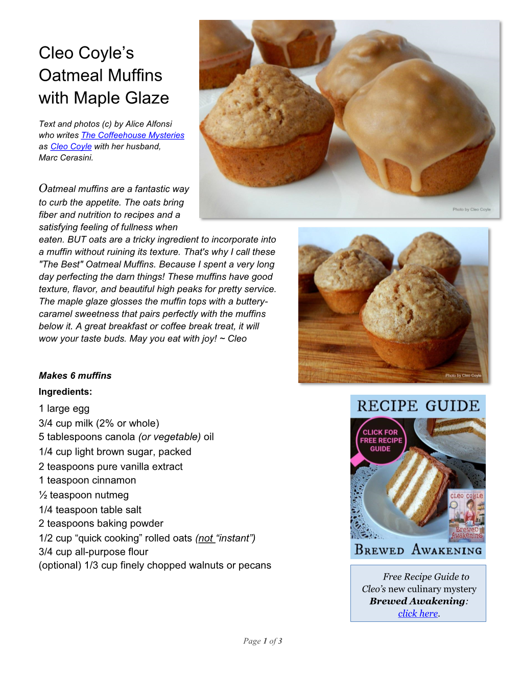 Maple-Glazed Oatmeal Muffins by Cleo Coyle