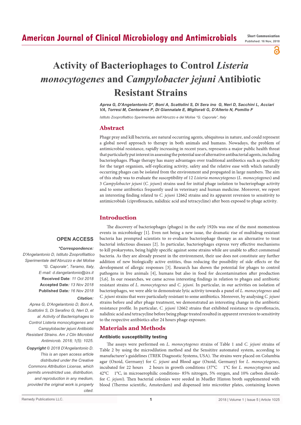 Activity of Bacteriophages to Control Listeria Monocytogenes and Campylobacter Jejuni Antibiotic Resistant Strains