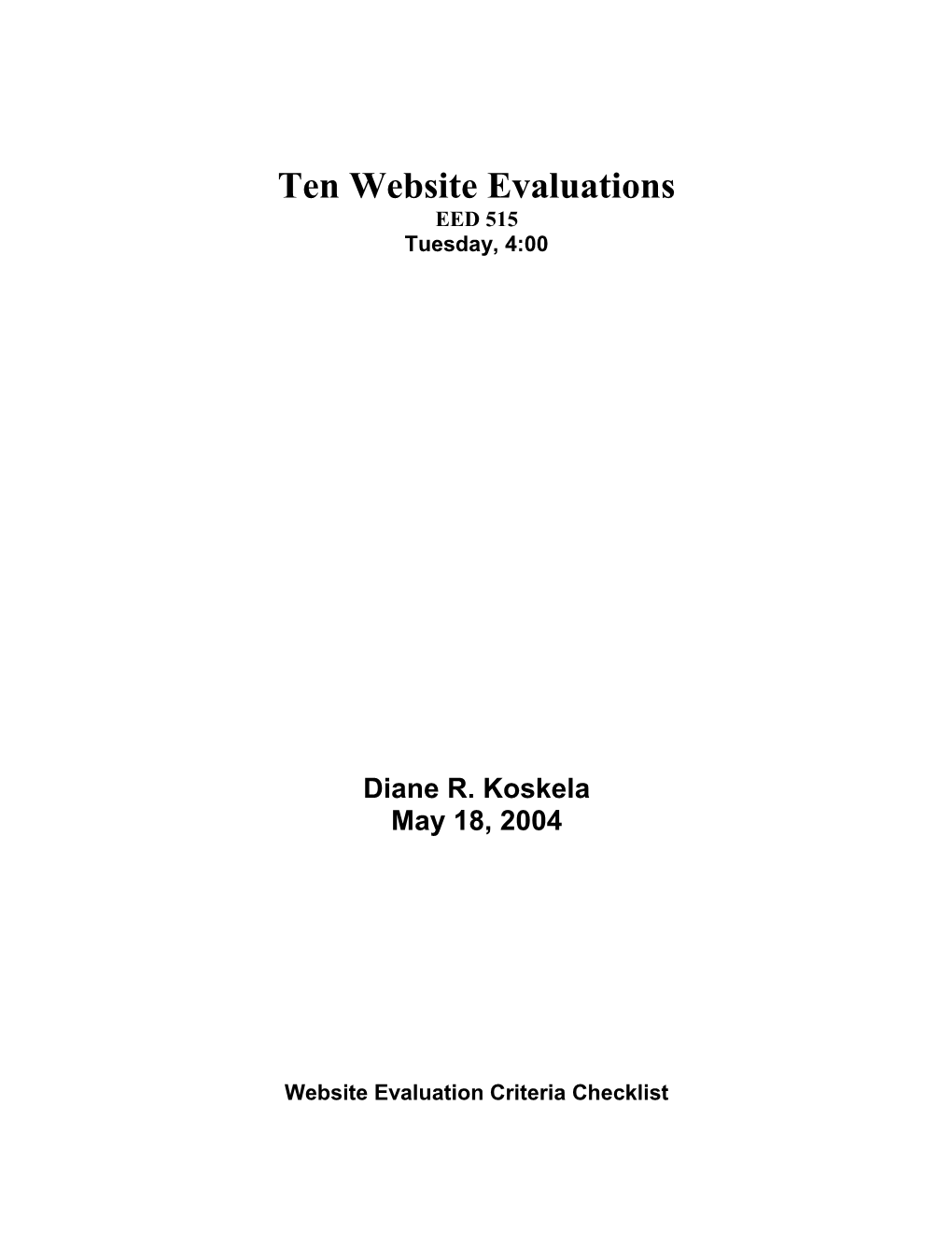 Website Evaluation Criteria Checklist