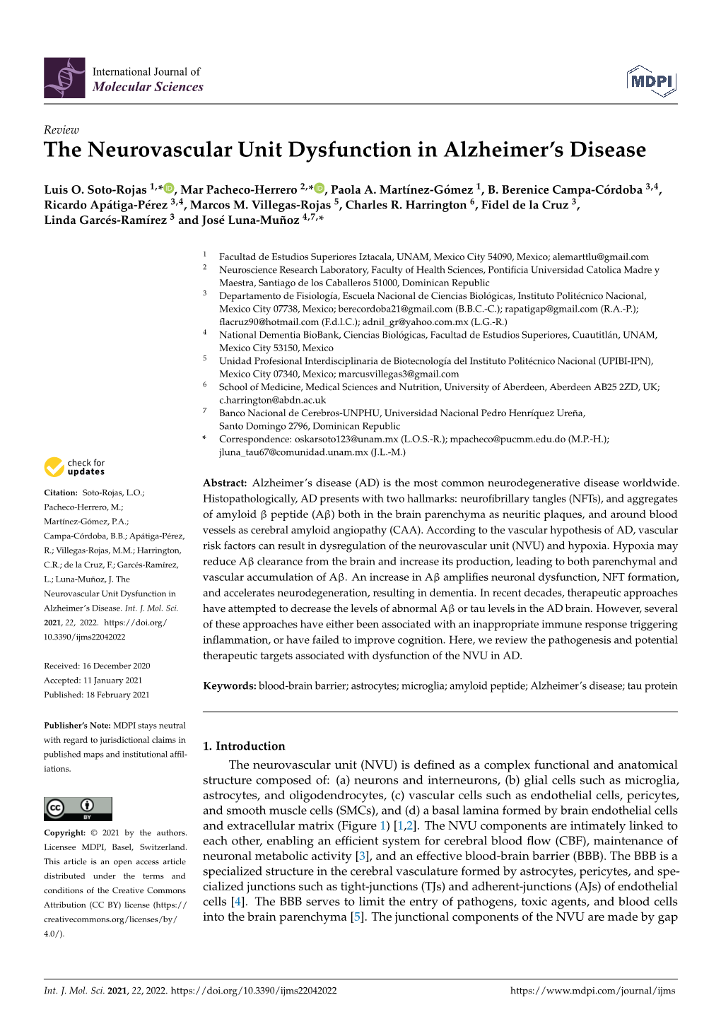 The Neurovascular Unit Dysfunction in Alzheimer's Disease