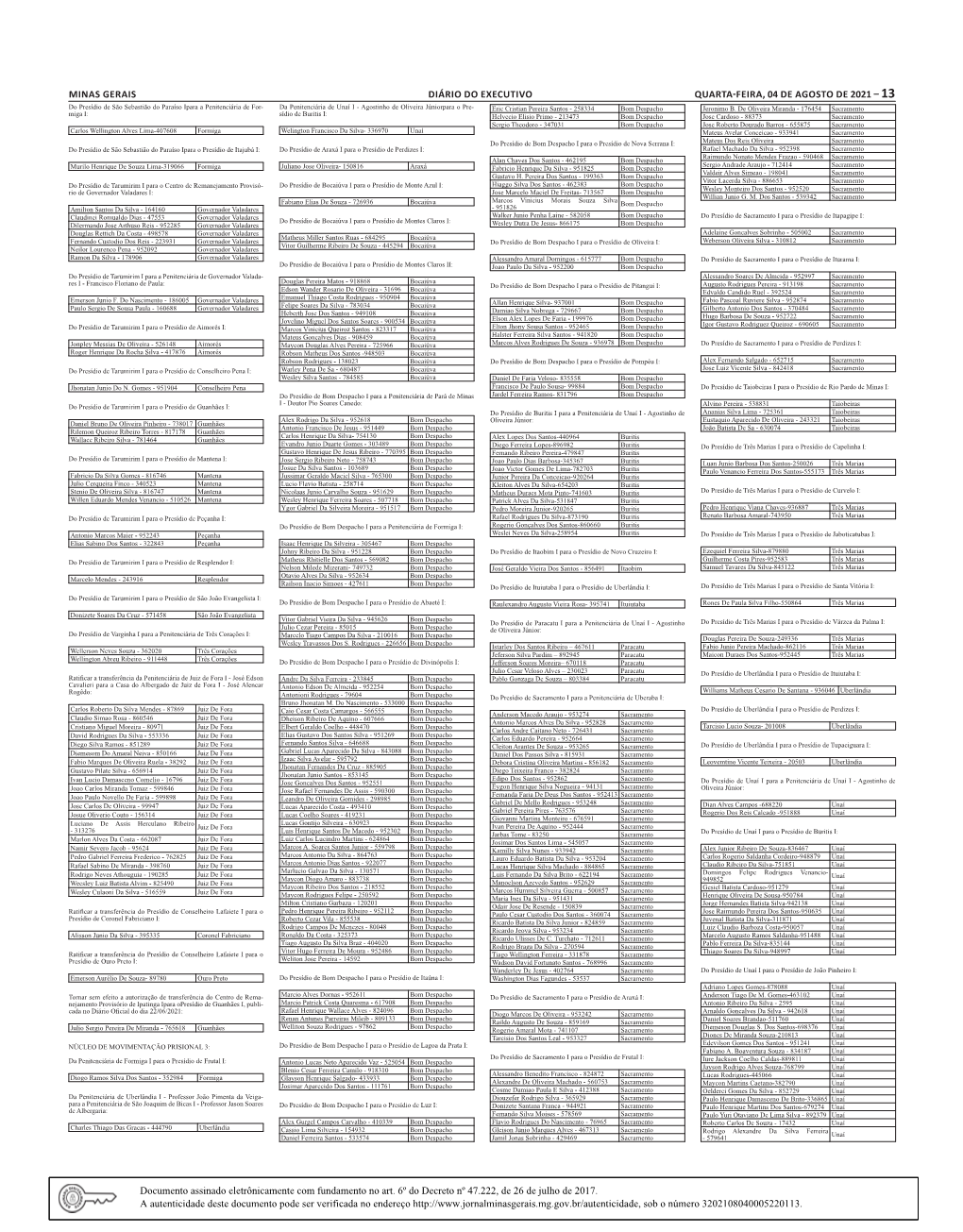 Minas Gerais Diário Do Executivo Quarta-Feira, 04