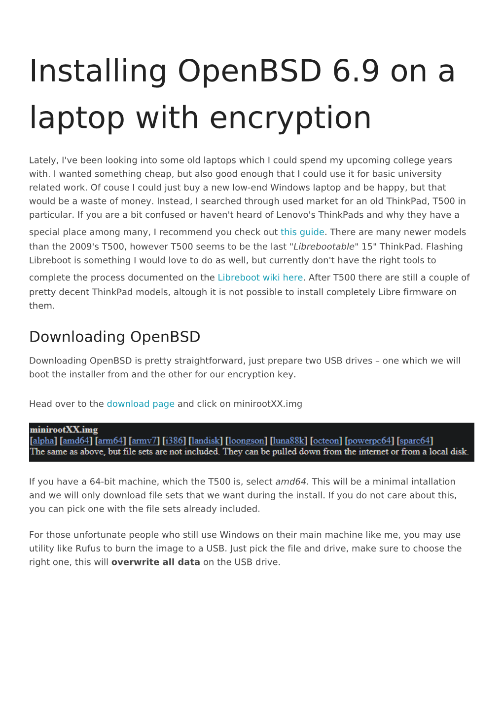 Installing Openbsd 6.9 on a Laptop with Encryption