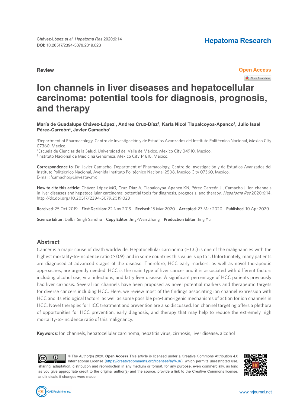 Ion Channels in Liver Diseases and Hepatocellular Carcinoma: Potential Tools for Diagnosis, Prognosis, and Therapy