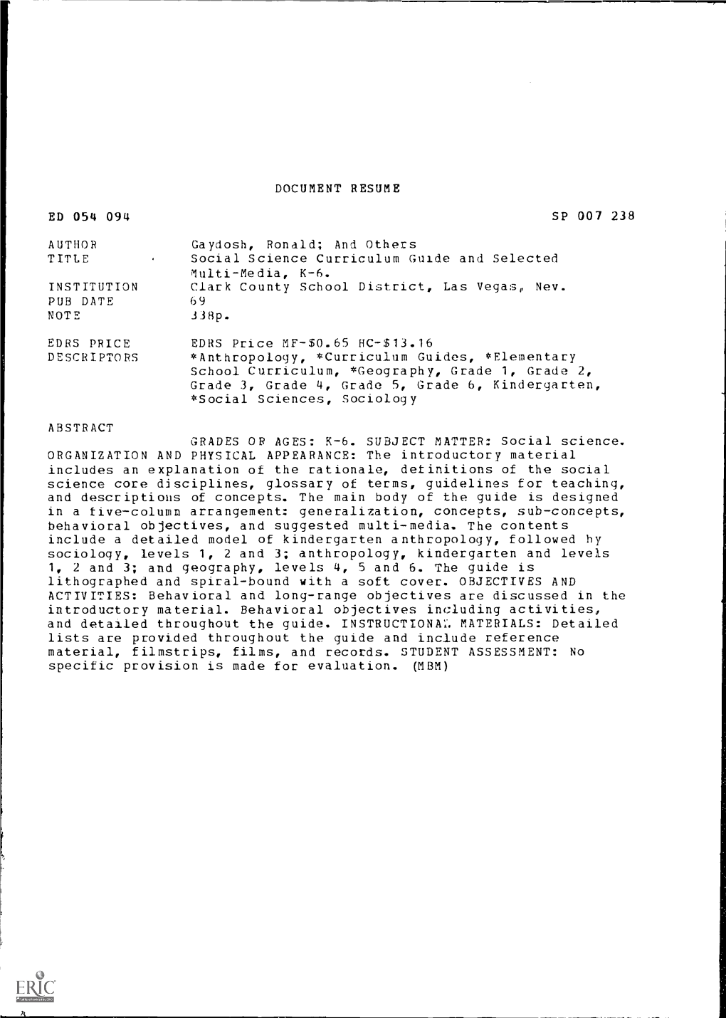 Document Resume Ed 054 094 Sp 007