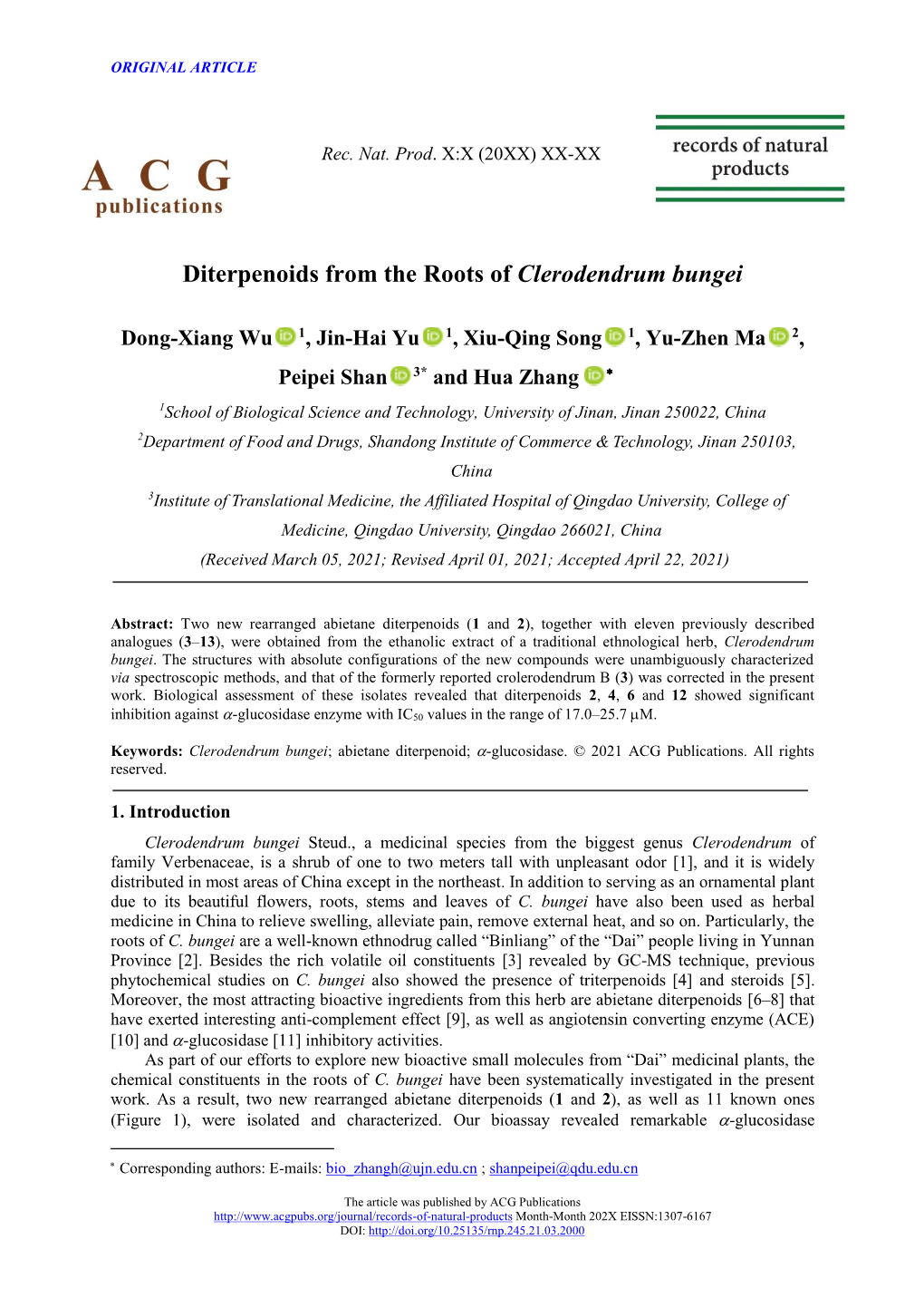 Diterpenoids from the Roots of Clerodendrum Bungei