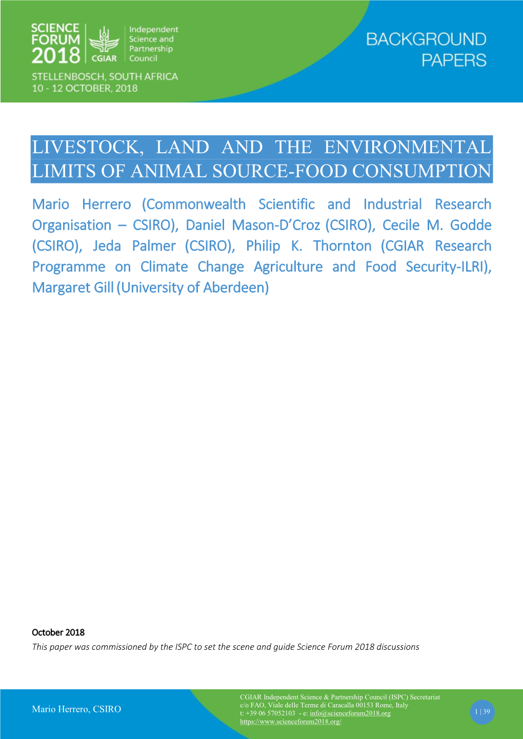 Livestock, Land and the Environmental Limits of Animal Source-Food