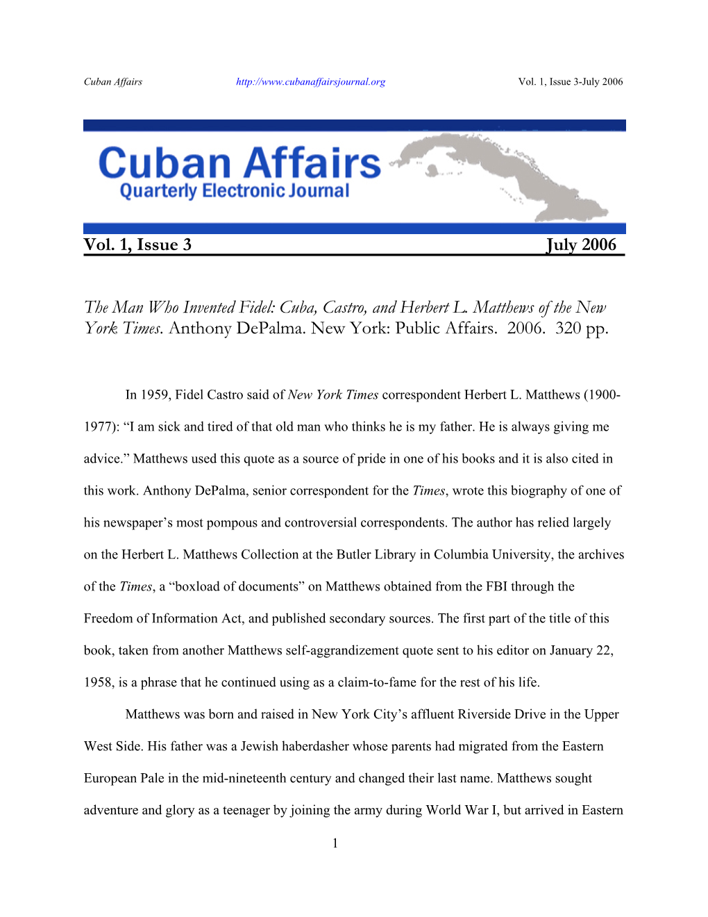Castro, Cuba, and Herbert L. Matthews Of