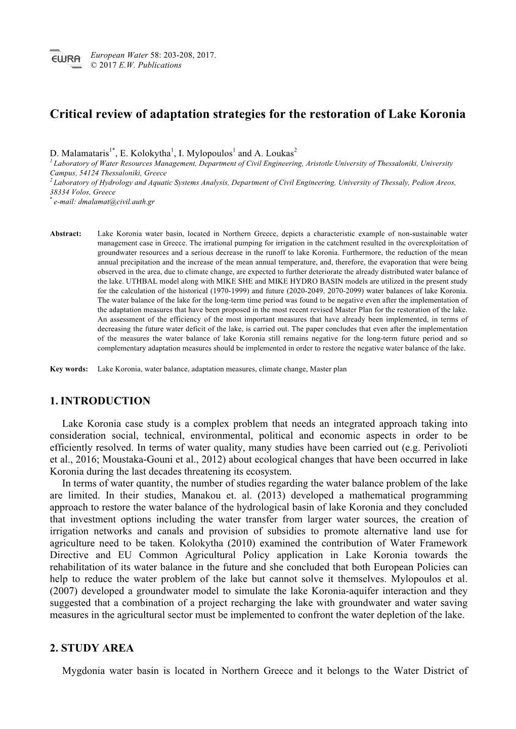 Critical Review of Adaptation Strategies for the Restoration of Lake Koronia