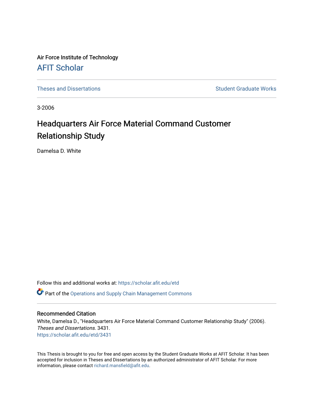 Headquarters Air Force Material Command Customer Relationship Study