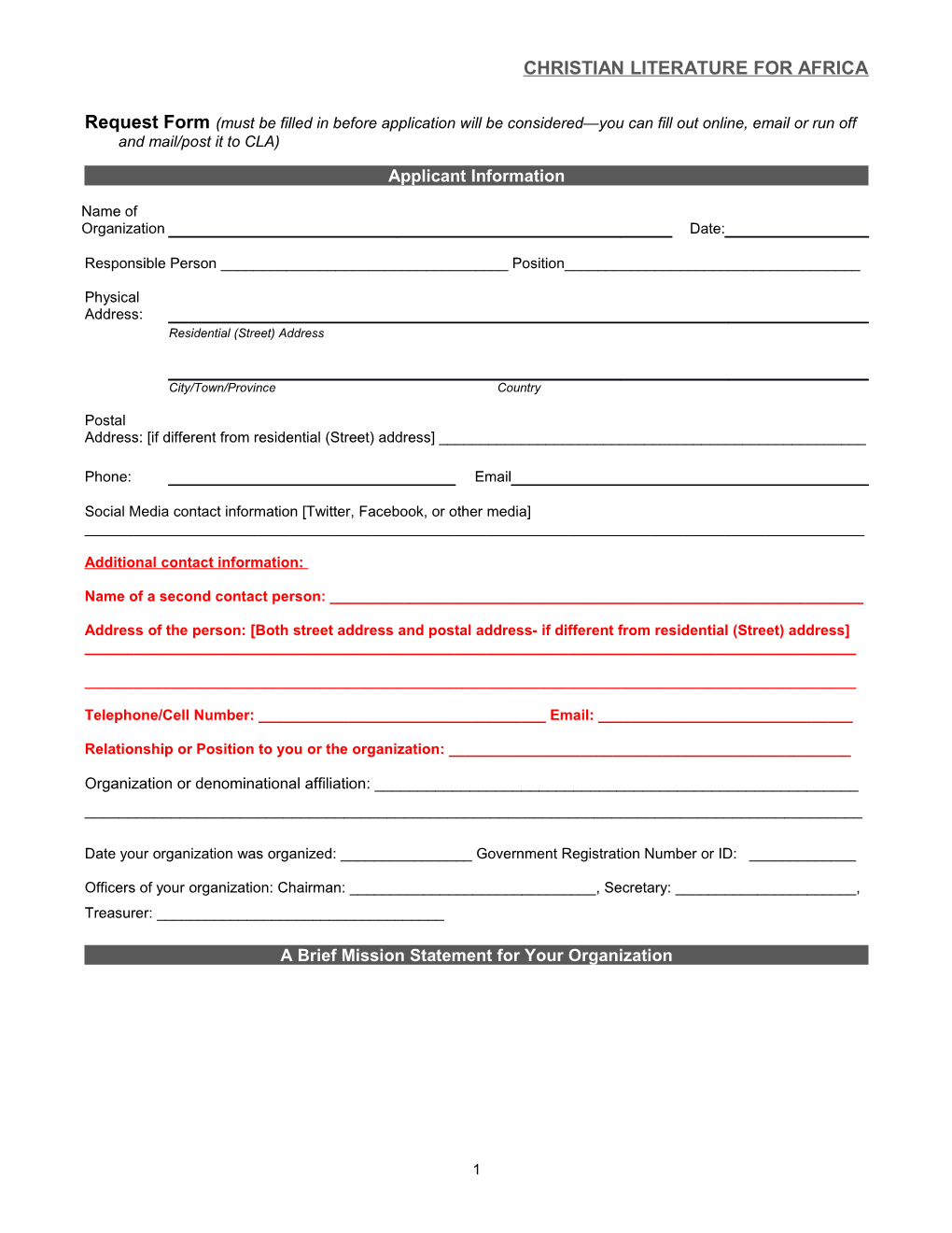 Request Form (Must Be Filled in Before Application Will Be Considered You Can Fill Out