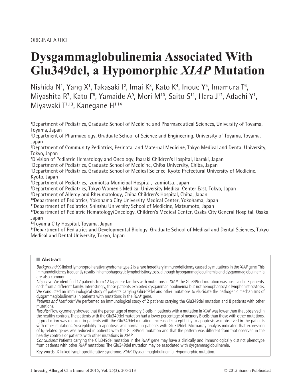 Dysgammaglobulinemia Associated with Glu349del, a Hypomorphic