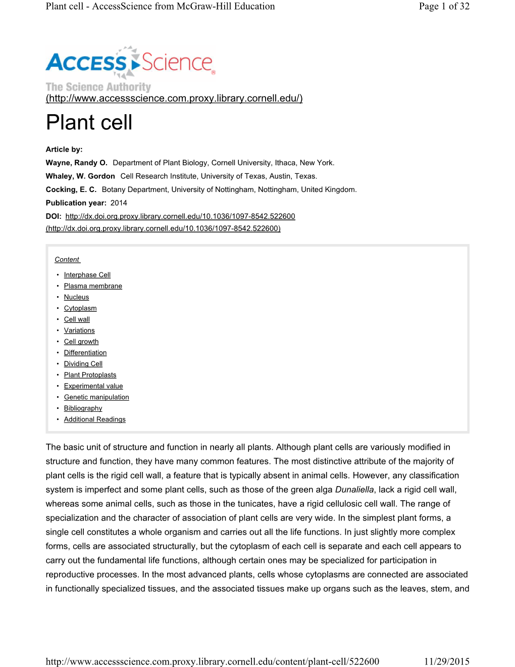 Plant Cell - Accessscience from Mcgraw-Hill Education Page 1 of 32