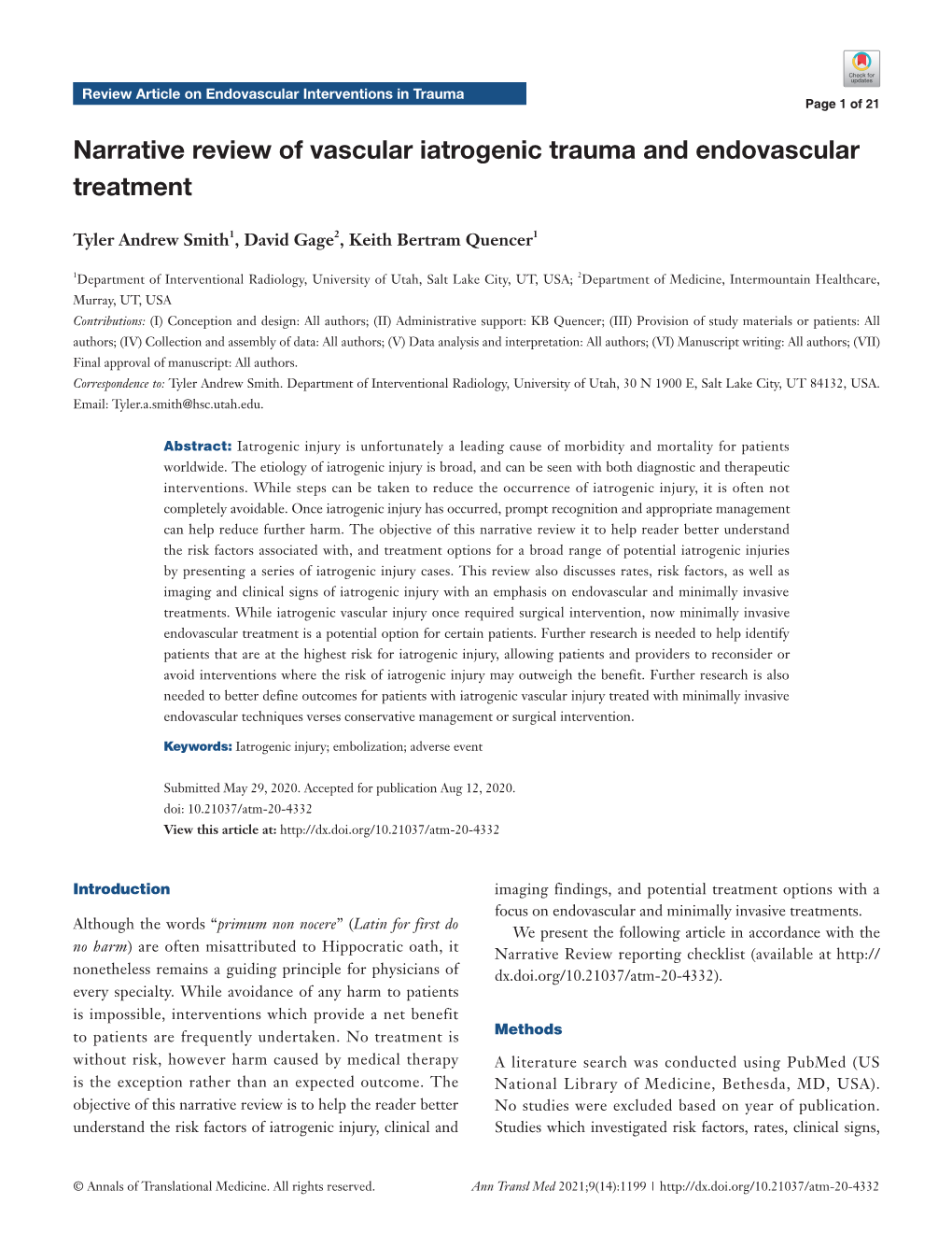 Narrative Review of Vascular Iatrogenic Trauma and Endovascular Treatment