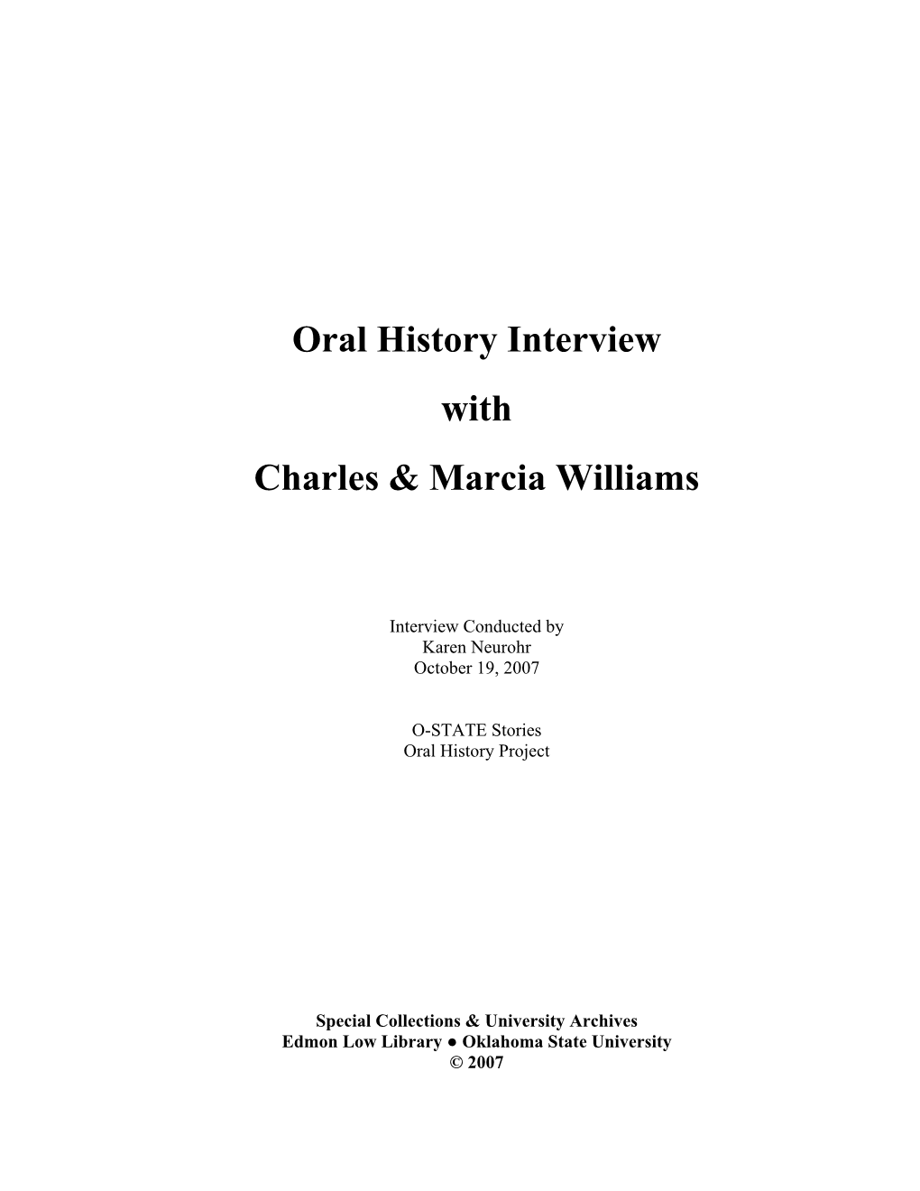 Oral History Interview with Charles & Marcia Williams