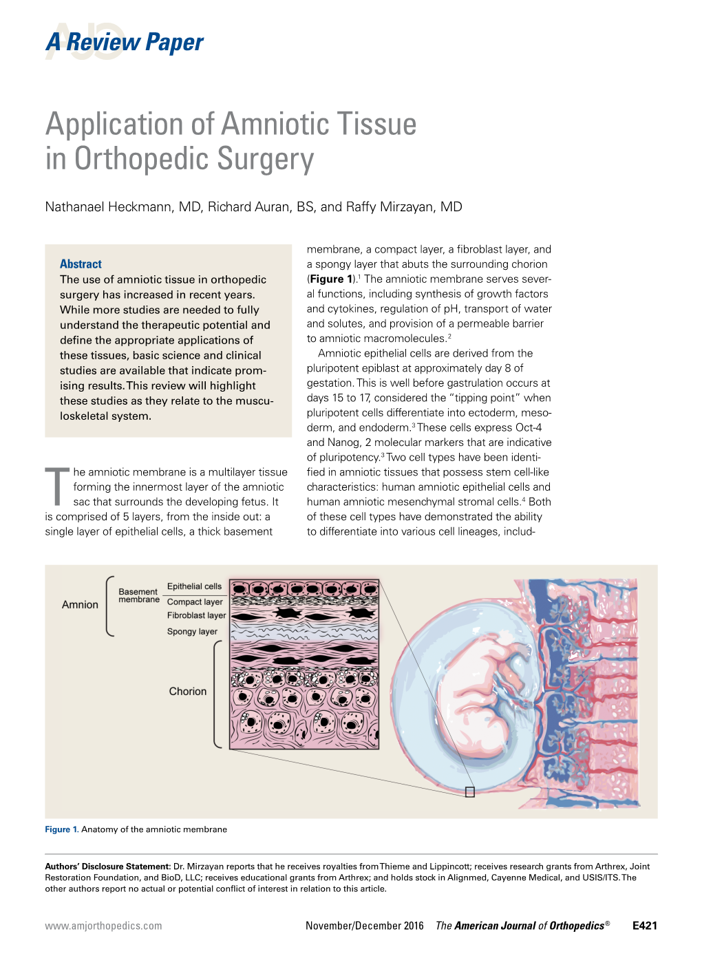 Application of Amniotic Tissue in Orthopedic Surgery