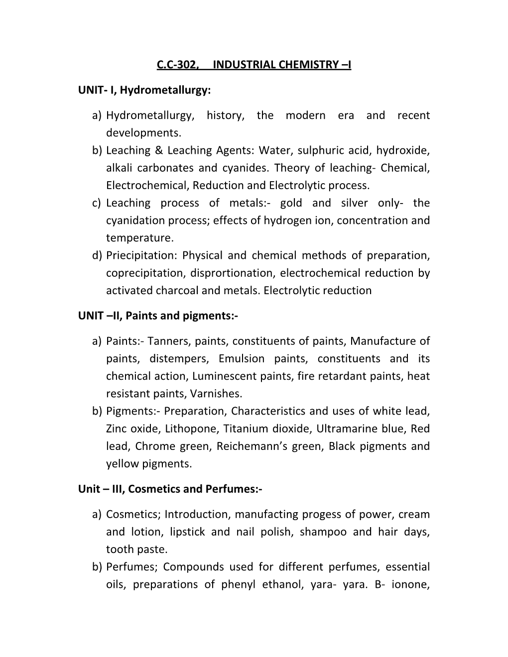 CC-302, INDUSTRIAL CHEMISTRY –I UNIT- I, Hydrometallurgy