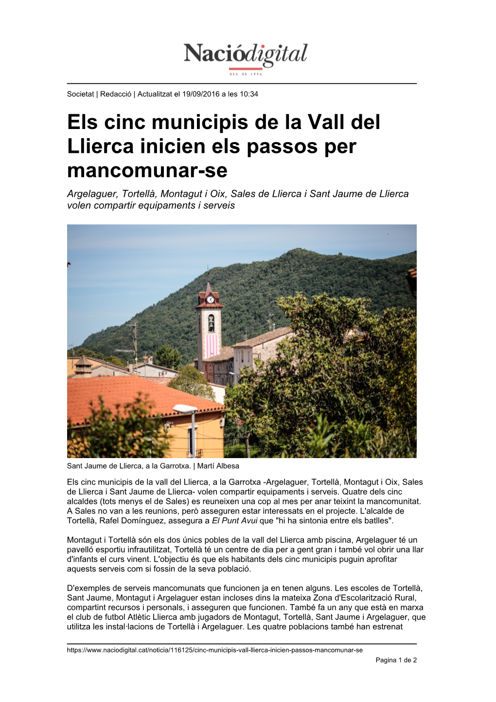 Els Cinc Municipis De La Vall Del Llierca Inicien Els Passos Per