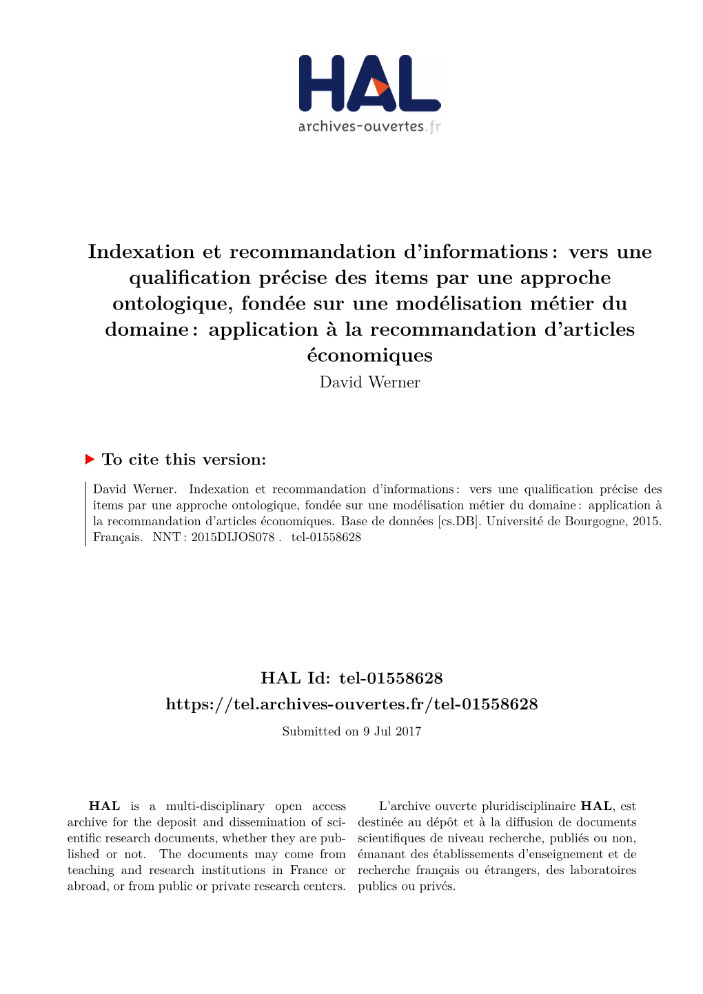 Indexation Et Recommandation D'informations