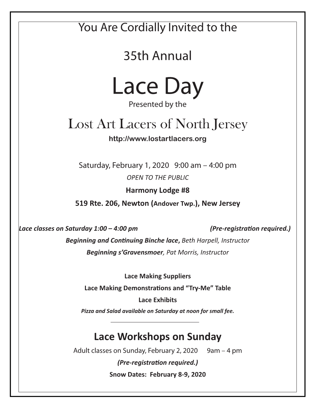 Lace Day Presented by the Lost Art Lacers of North Jersey