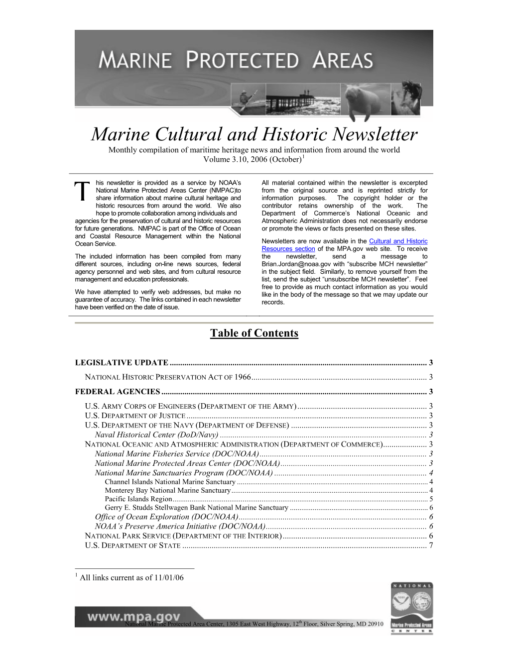 Marine Cultural and Historic Newsletter Vol 3(10): October, 2006