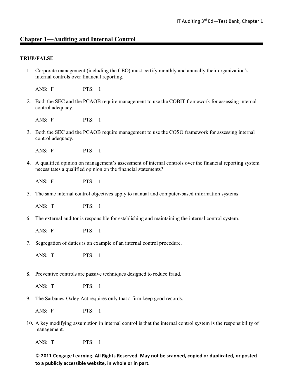 Chapter 1 Auditing and Internal Control