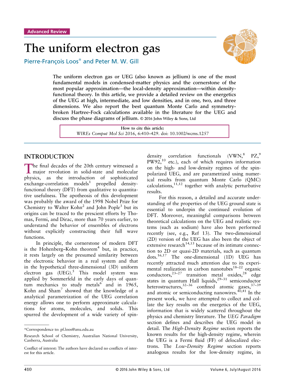 The Uniform Electron Gas Pierre-François Loos* and Peter M