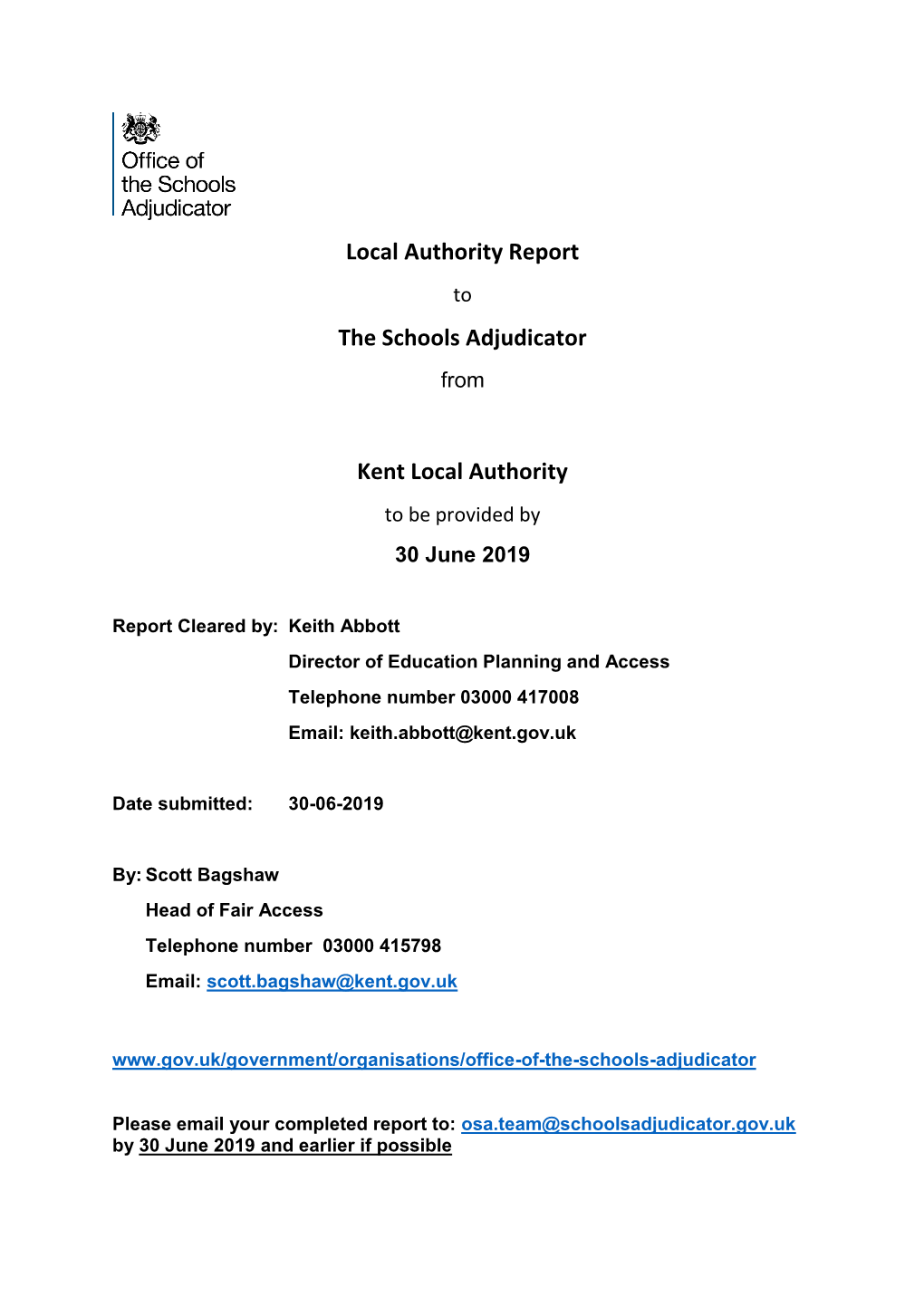 KCC Report to Schools Adjudicator June 2019