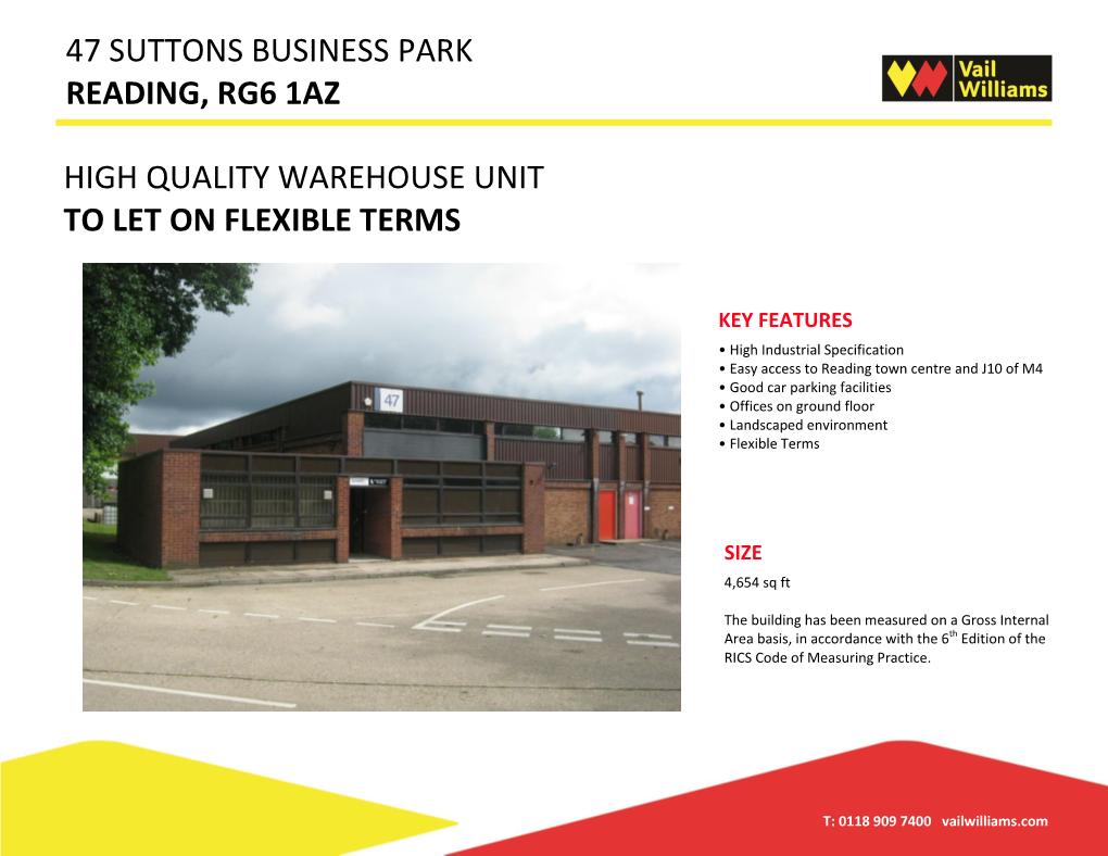 47 Suttons Business Park Reading, Rg6 1Az High Quality Warehouse Unit to Let on Flexible Terms