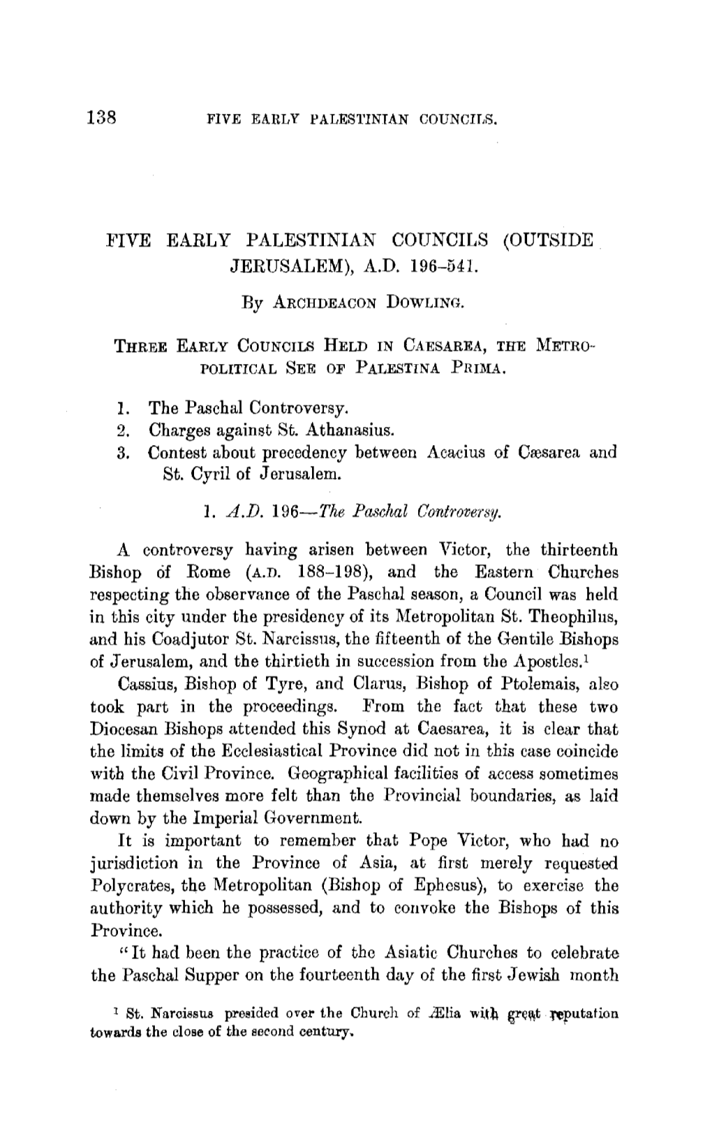 Five Early Palestinian Councils (Outside Jerusalem), A.D