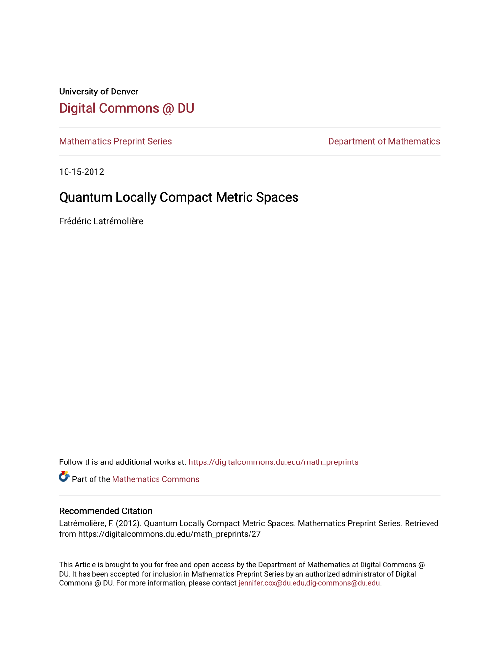 Quantum Locally Compact Metric Spaces