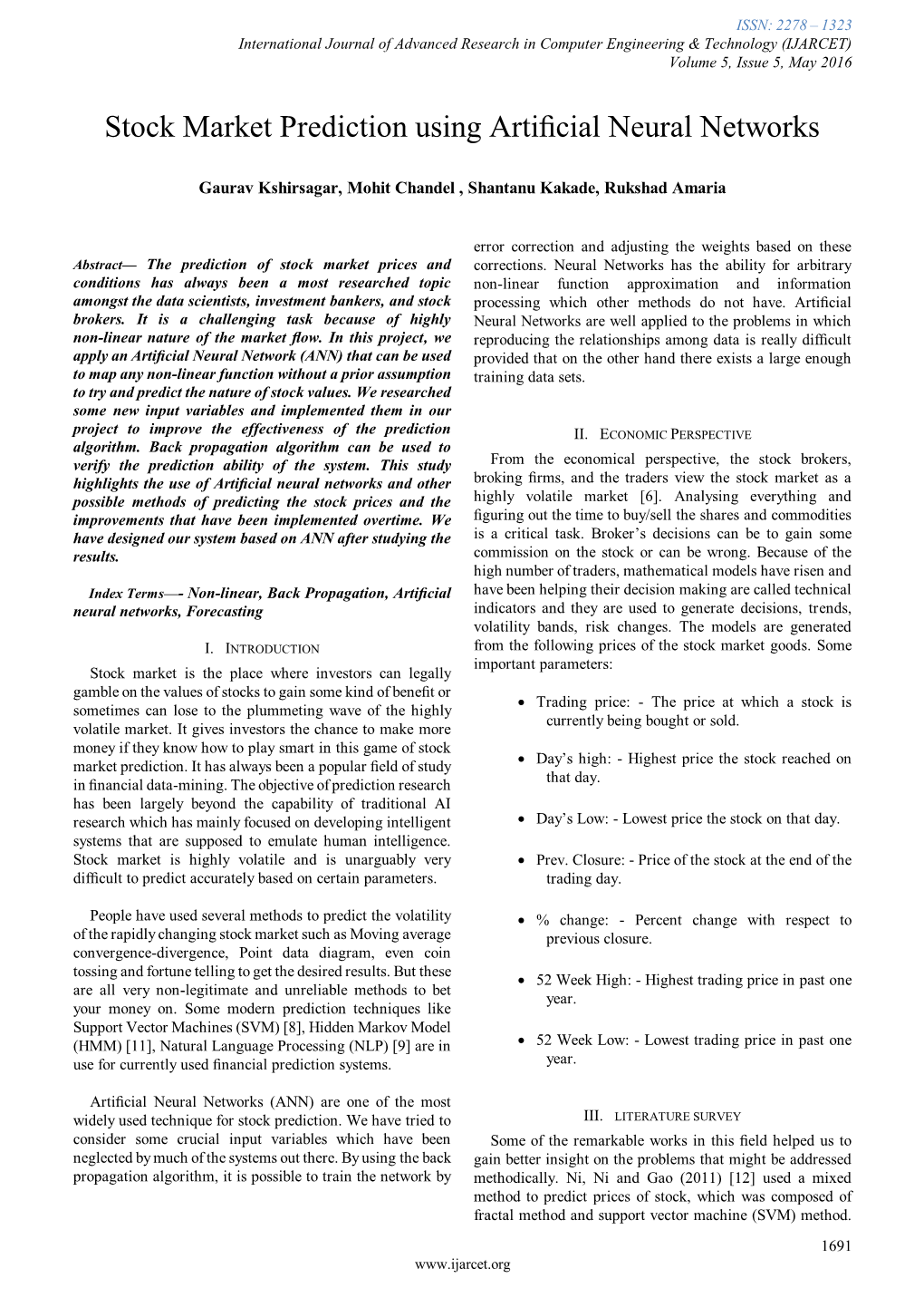 Stock Market Prediction Using Artificial Neural Networks