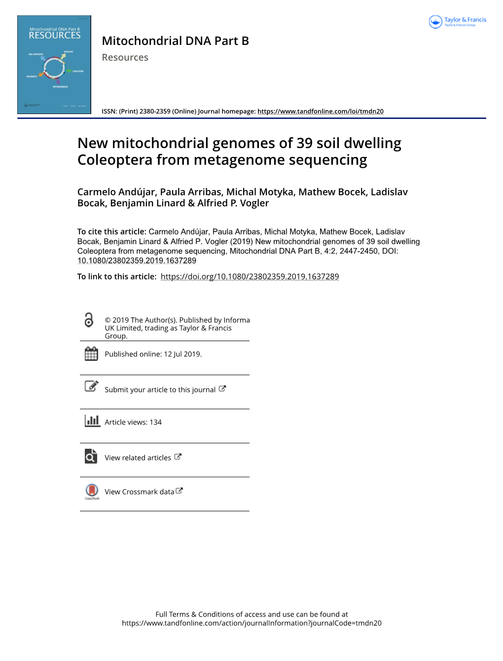 New Mitochondrial Genomes of 39 Soil Dwelling Coleoptera from Metagenome Sequencing