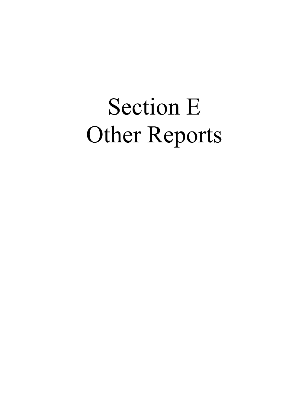 Section E Other Reports