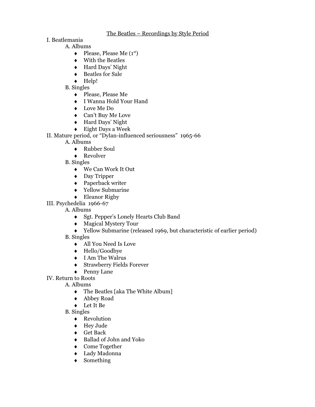 The Beatles Recordings by Style Period