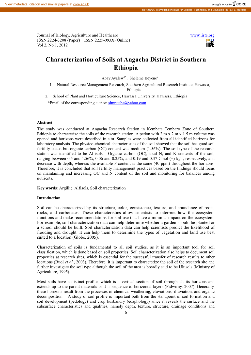 Characterization of Soils at Angacha District in Southern Ethiopia