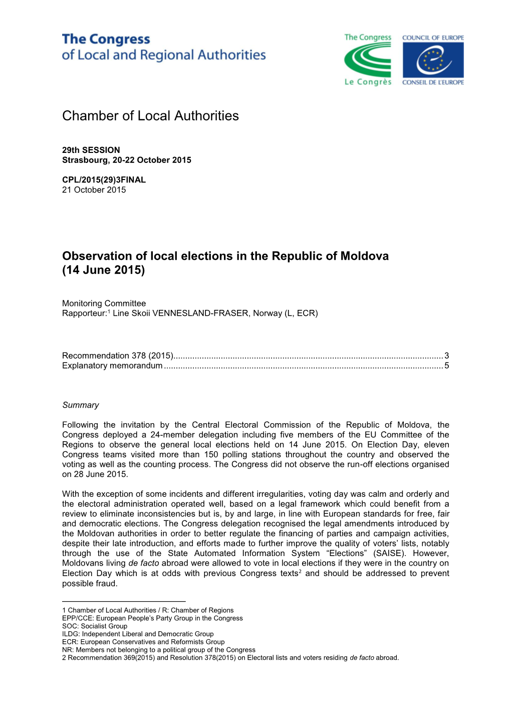 Observation of the Local Elections in the Republic of Moldova