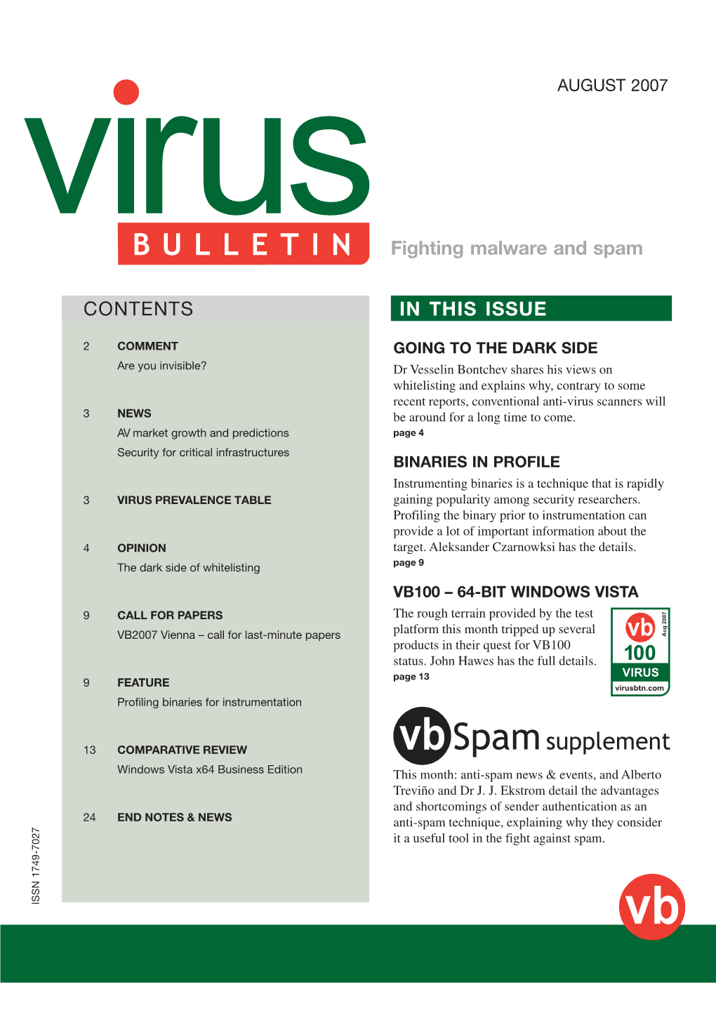 CONTENTS in THIS ISSUE Fighting Malware and Spam