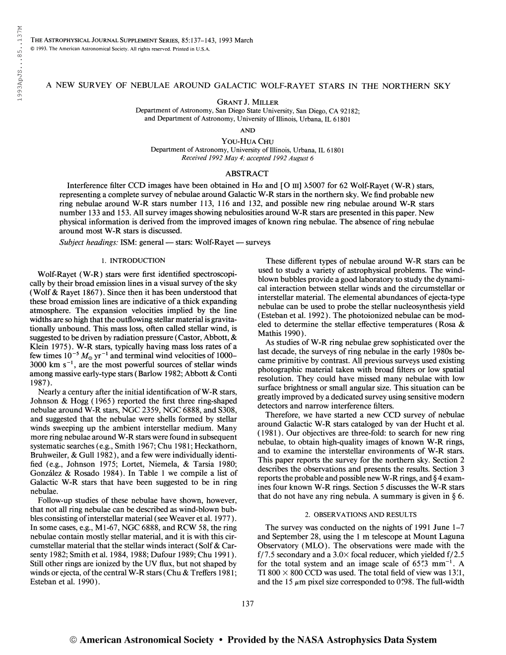 19 93Apjs. . .85. .137M the Astrophysical Journal