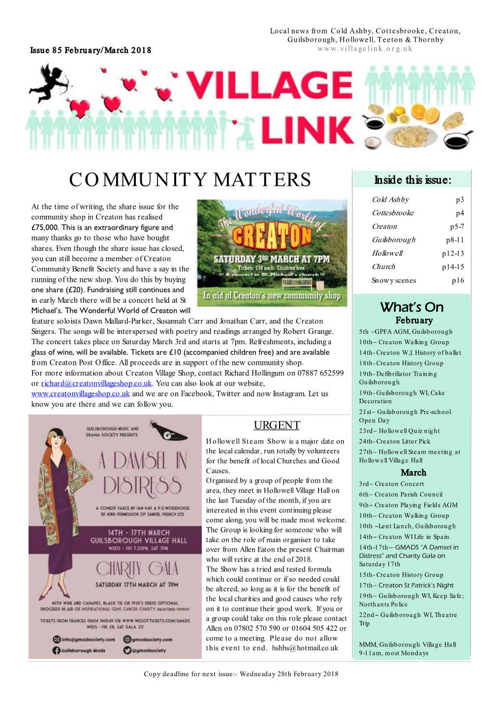 COMMUNITY MATTERS Inside This Issue: Cold Ashby P3 at the Time of Writing, the Share Issue for the Cottesbrooke Community Shop in Creaton Has Realised P4 £75,000