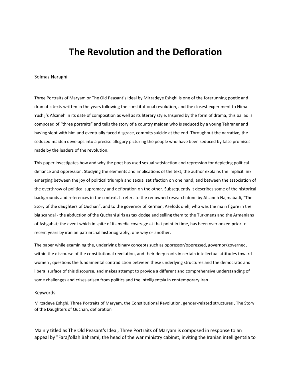 The Revolution and the Defloration